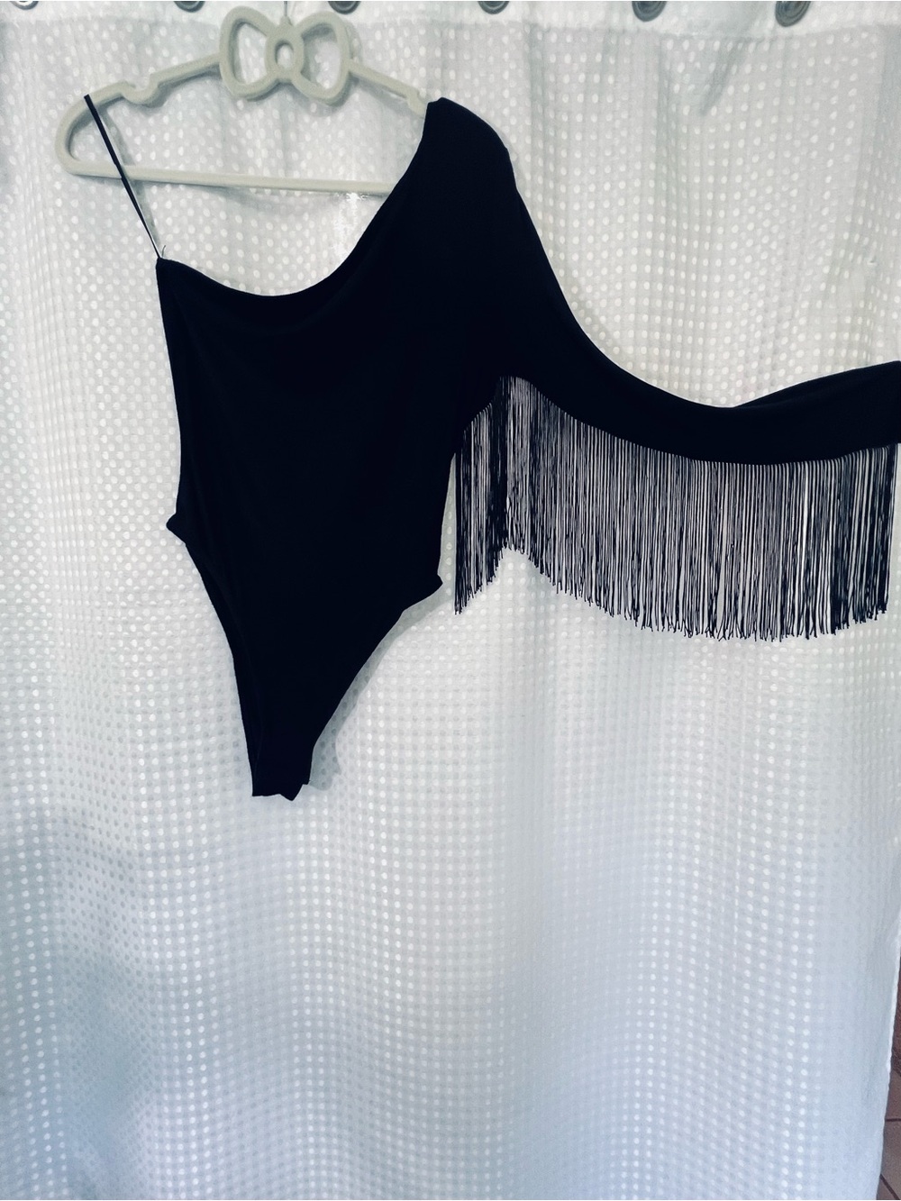 SHEIN Black One-Shoulder Fringe Bodysuit